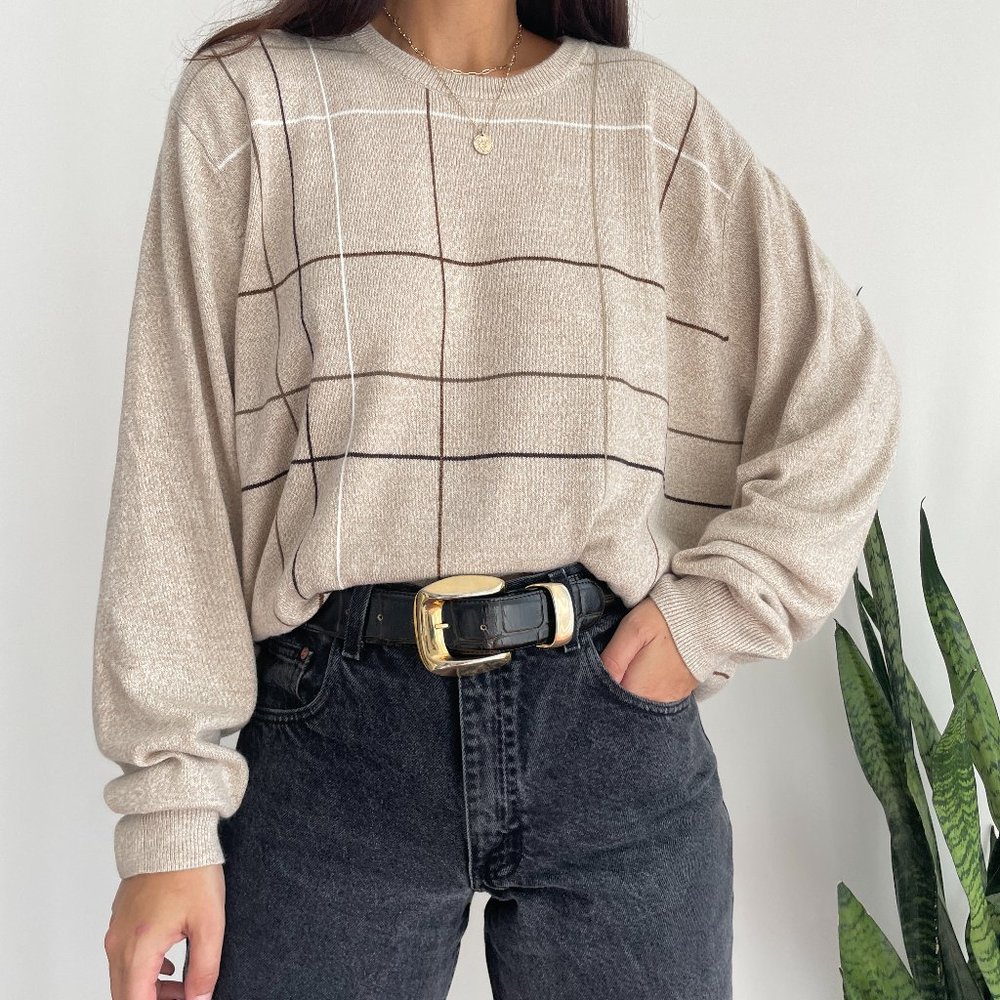 Vintage plaid oversized crew dad sweater - Picture 2 of 8